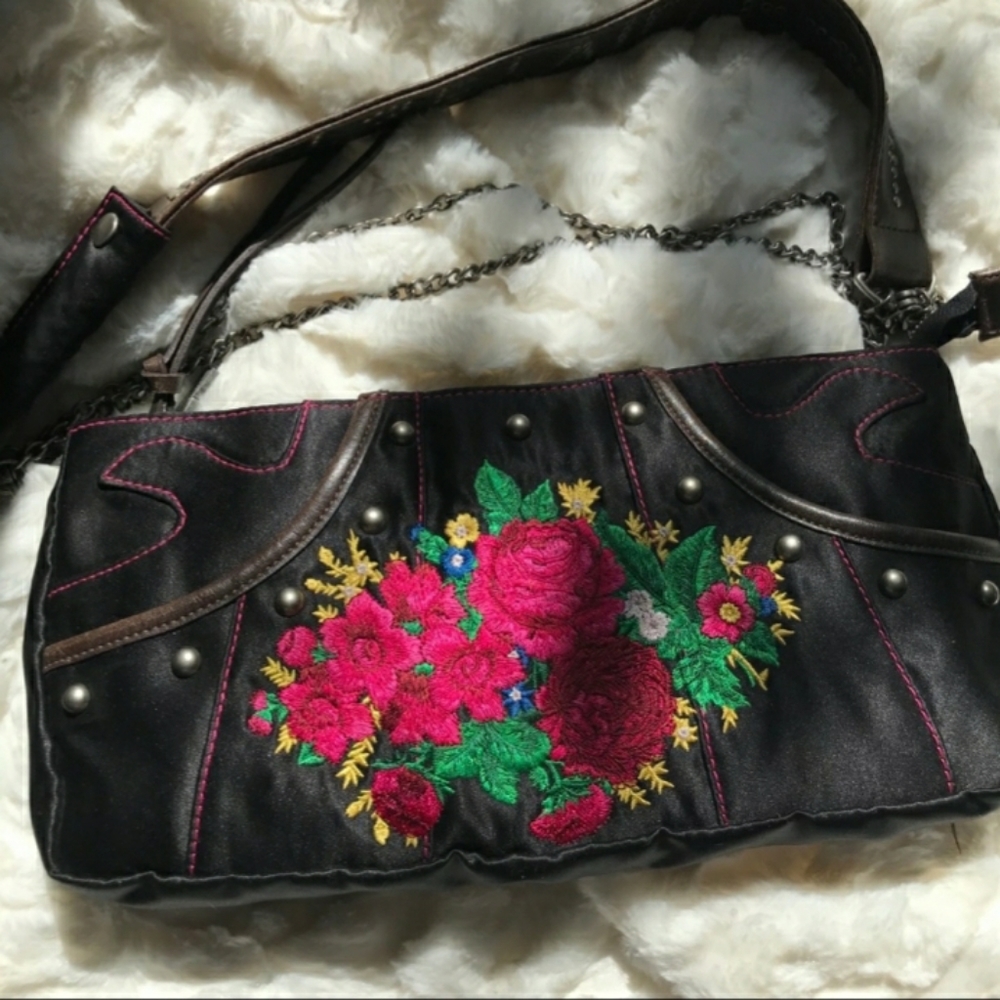 Betsey Johnson Black Satin Hangbag